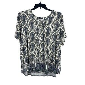 Rose & Olive 3X Paisley Peasant Top Boho Tunic Purple Short Sleeve Soft Stretch